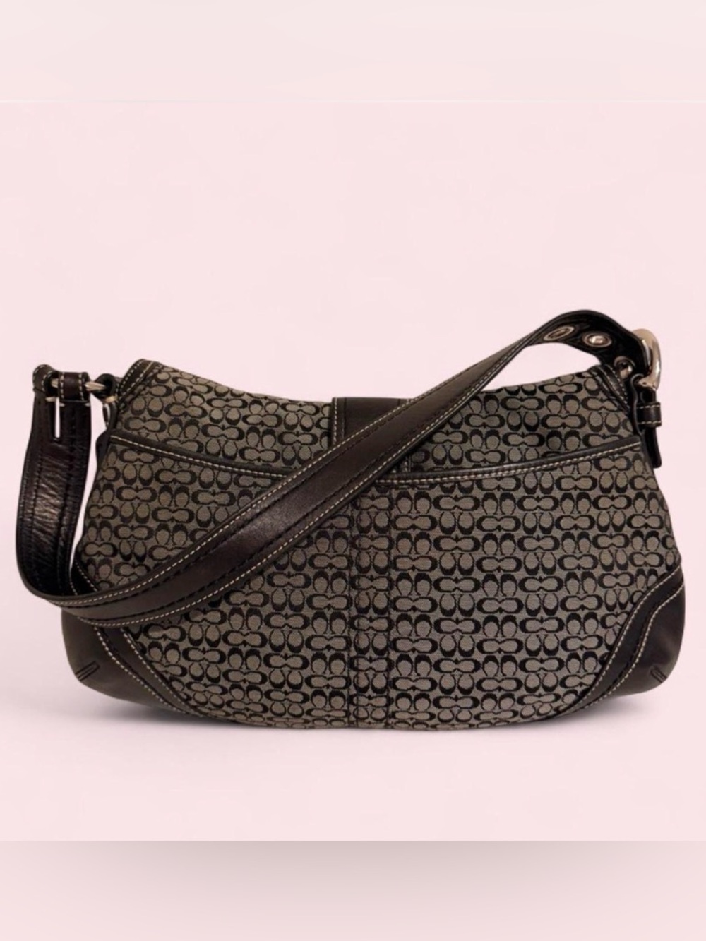 Coach Soho Signature Jacquard Canvas Buckle Shoulder Bag - Y2K - Black/Grey - Picture 3 of 7
